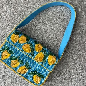 Anthropologie Fiona Food & Drink Lemon Beaded Bag